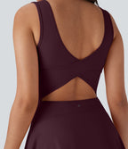 Softlyzero™ Airy Robe Sport de danse courte 2-en-1 avec dos nu croisé, encolure en U et poches latérales
