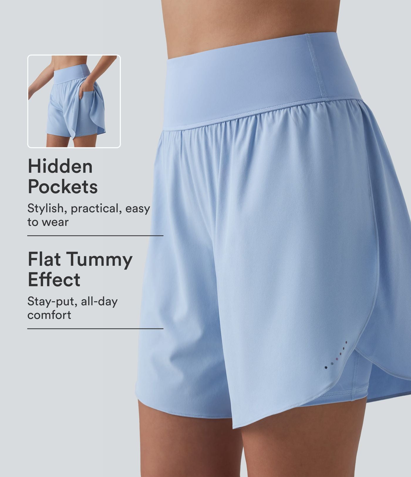 SoftlyZero™ QuickDry Short running 2-en-1 gainant taille haute à pois réfléchissants et ourlet croisé 17,5 cm avec poches