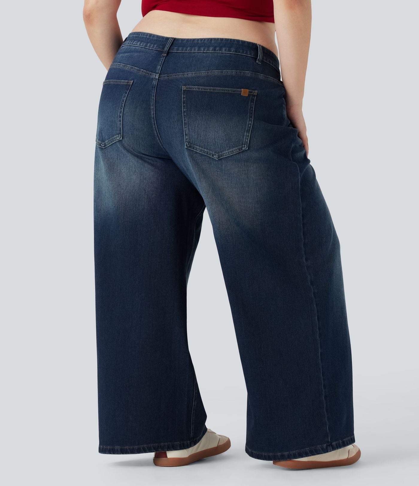 Jean décontracté grande taille Halara Flex™ asymétrique taille basse jambes larges effet délavé avec poches