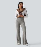 Pantalon  taille haute décontracté évasé côtelé gainant