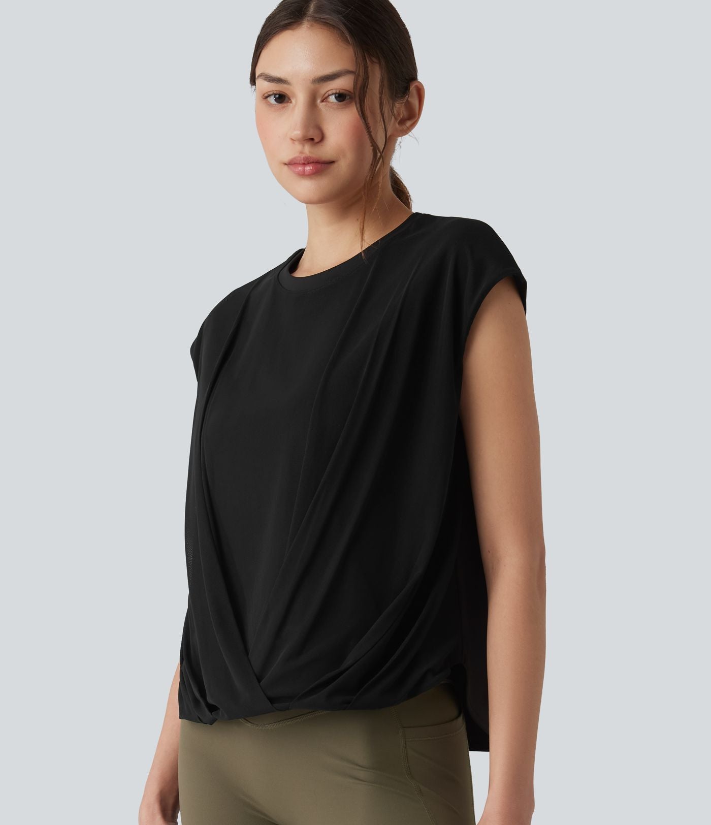 Haut de sport yoga SoftlyZero™ Airy col rond sans manches mesh contrastant effet frais InstantCool