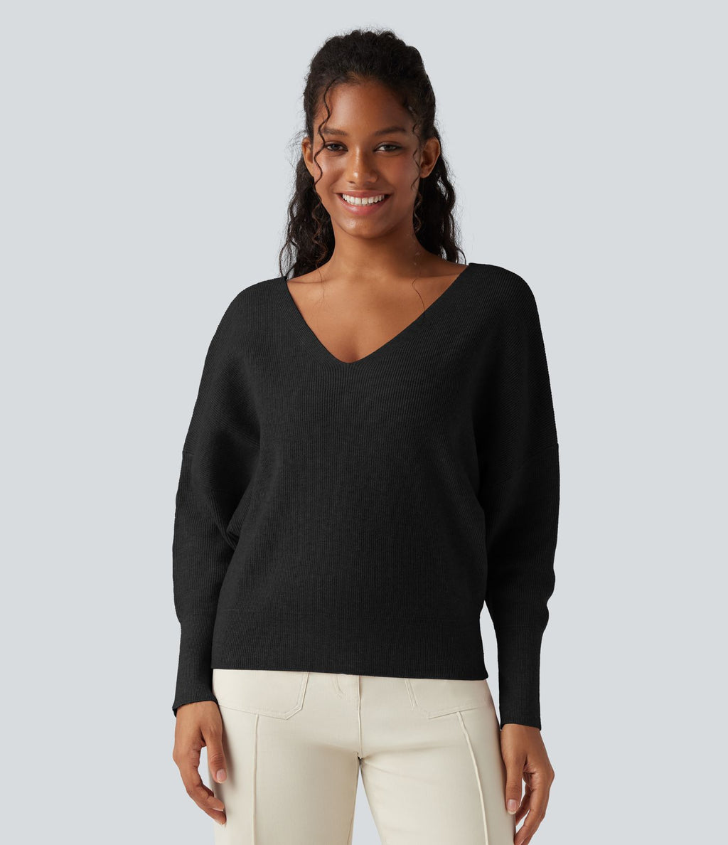 Pull cape décontracté réversible à décolleté en V et manches longues