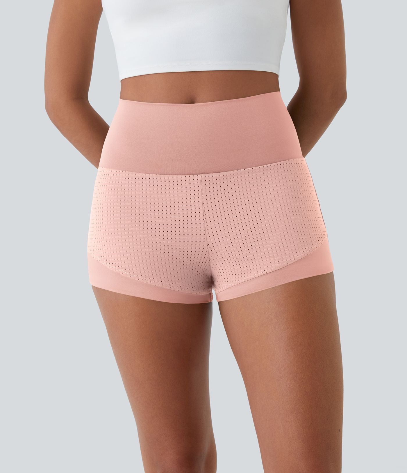 Shorts 2' Casual 2 en1 Taille Haute Empiècement en Maille dans le Dos et Poches