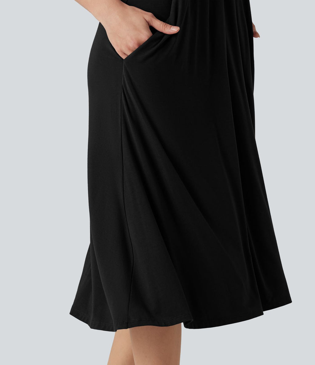 Robe midi trapèze dos-nu à nouer, à poches