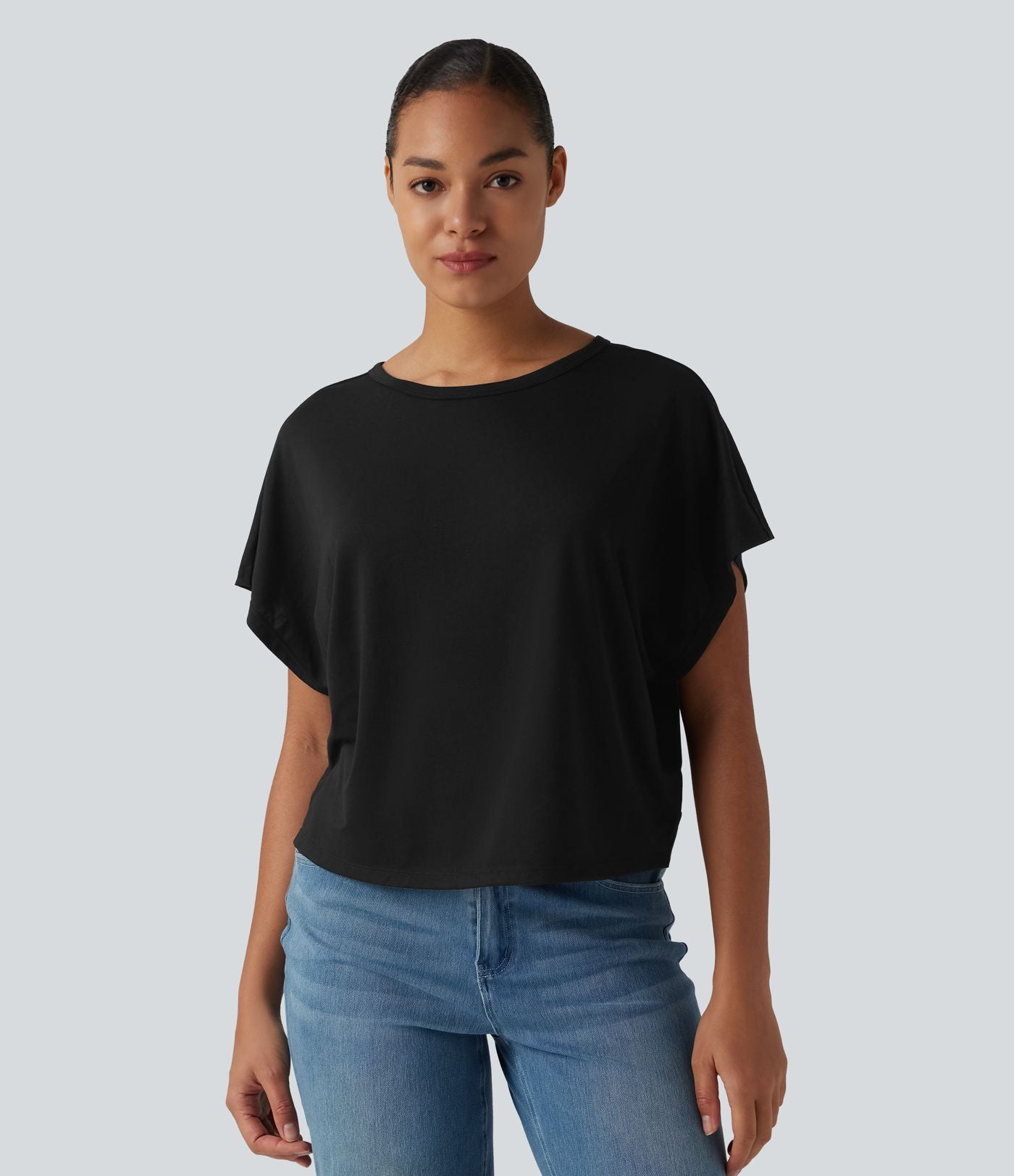 T-shirt décontracté col rond manches courtes chauve-souris
