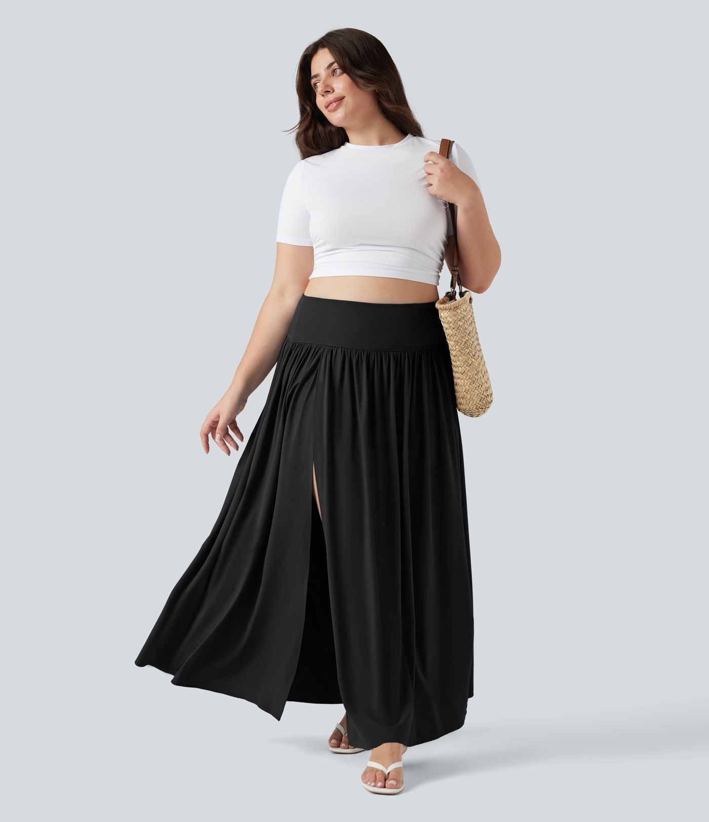 Jupe maxi fluide 2-en-1 gainante taille haute à séchage rapide grande taille Breezeful™