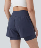 Short de yoga 2-en-1 grande taille à taille très haute en SoftlyZero™ Airy à effet frais InstantCool 17,5 cm avec poches