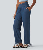Halara Flex™ Jogging décontracté en denim taille mi-haute croisé avec cordon de serrage et poches
