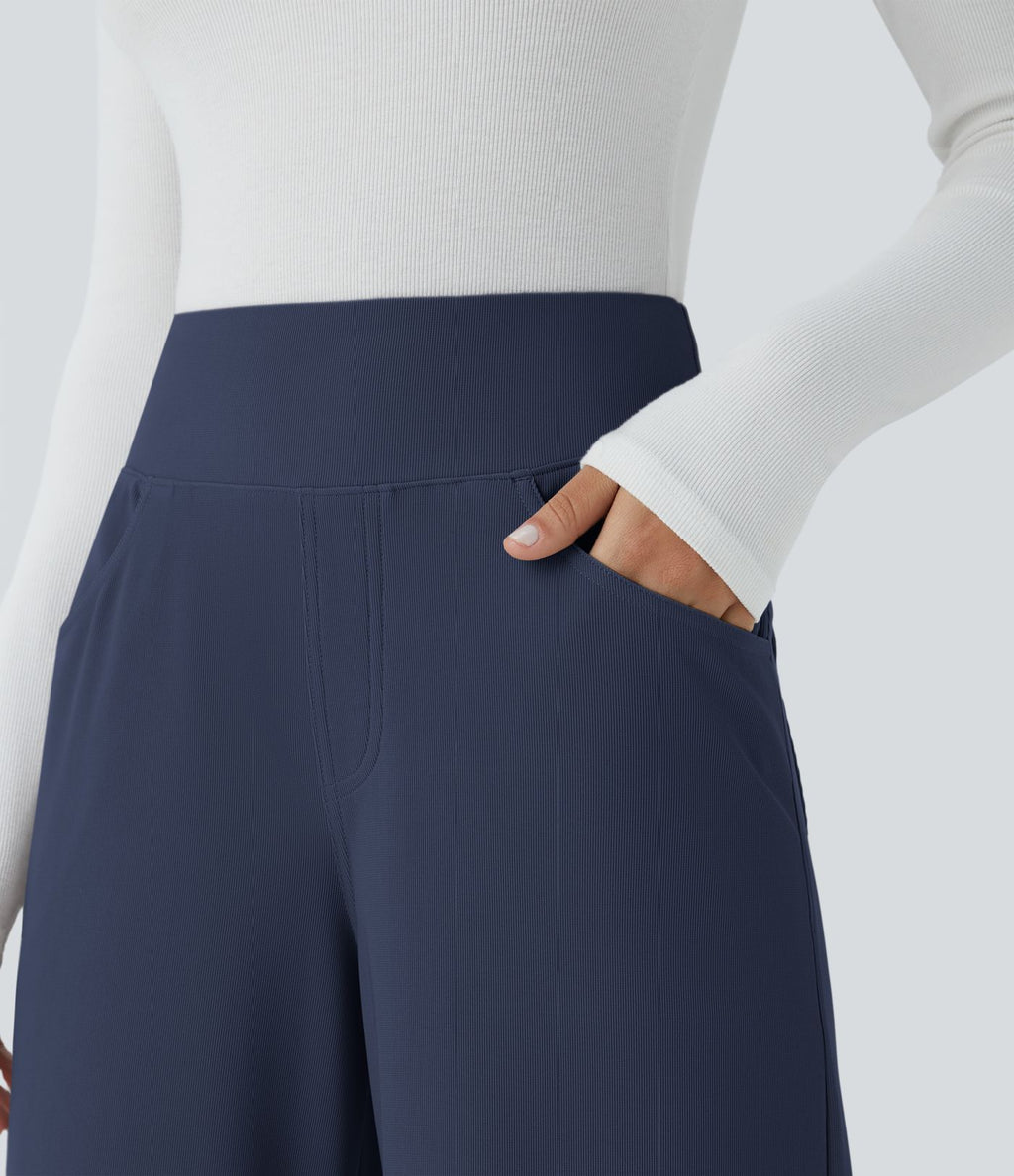 Pantalon tailleur large gainant taille haute en micro-gaufré avec poches Halara Flex™