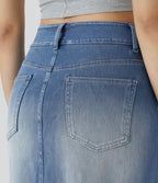 Halara Flex™ Jupe en Jean Casual Mi-Longue Délavé Extensible Plusieurs Poches Taille Haute