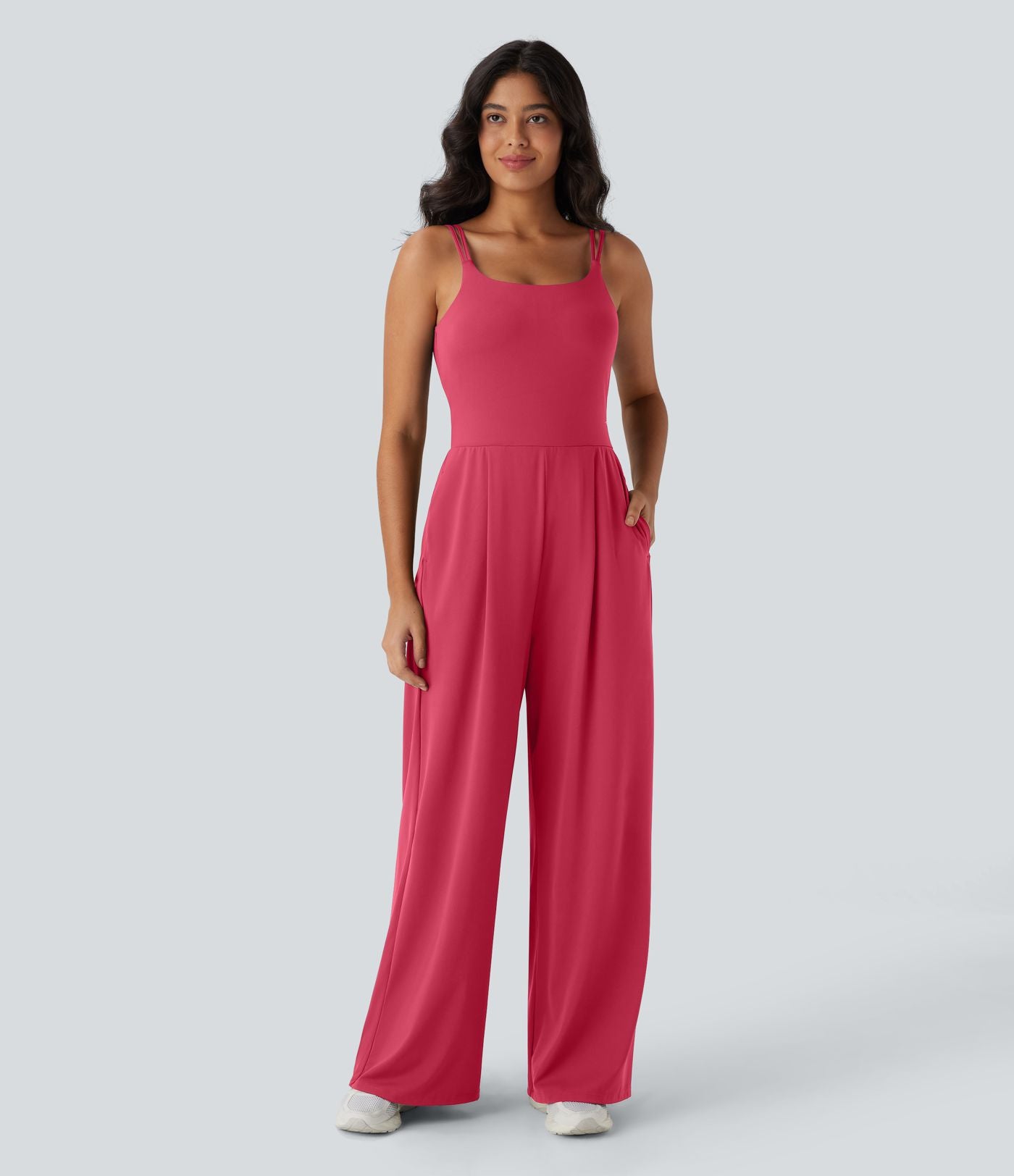 Combinaison de yoga Softlyzero™ Airy à doubles bretelles, dos nu, avec effet torsadé et poches latérales Cool Touch - Édition Easy Peasy