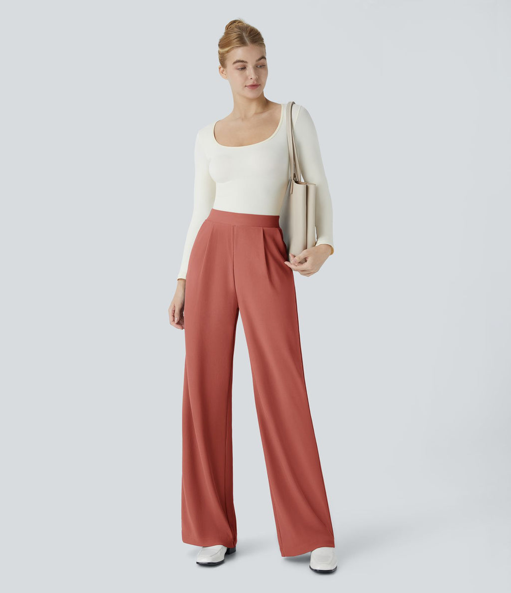Halara Flex™ Pantalon Tailleur Évasé à Taille Haute Sculptant la Silhouette avec Poches Latérales Micro Waffle