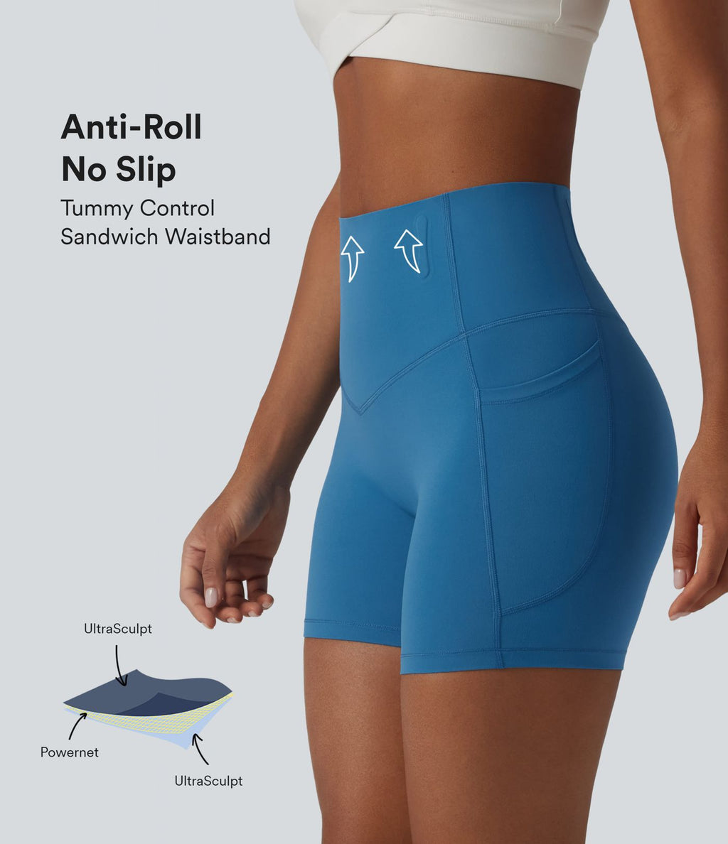 Short cycliste de yoga ventre plat Halara UltraSculpt™, taille haute, anti-roulis, 12,5 cm, avec poches