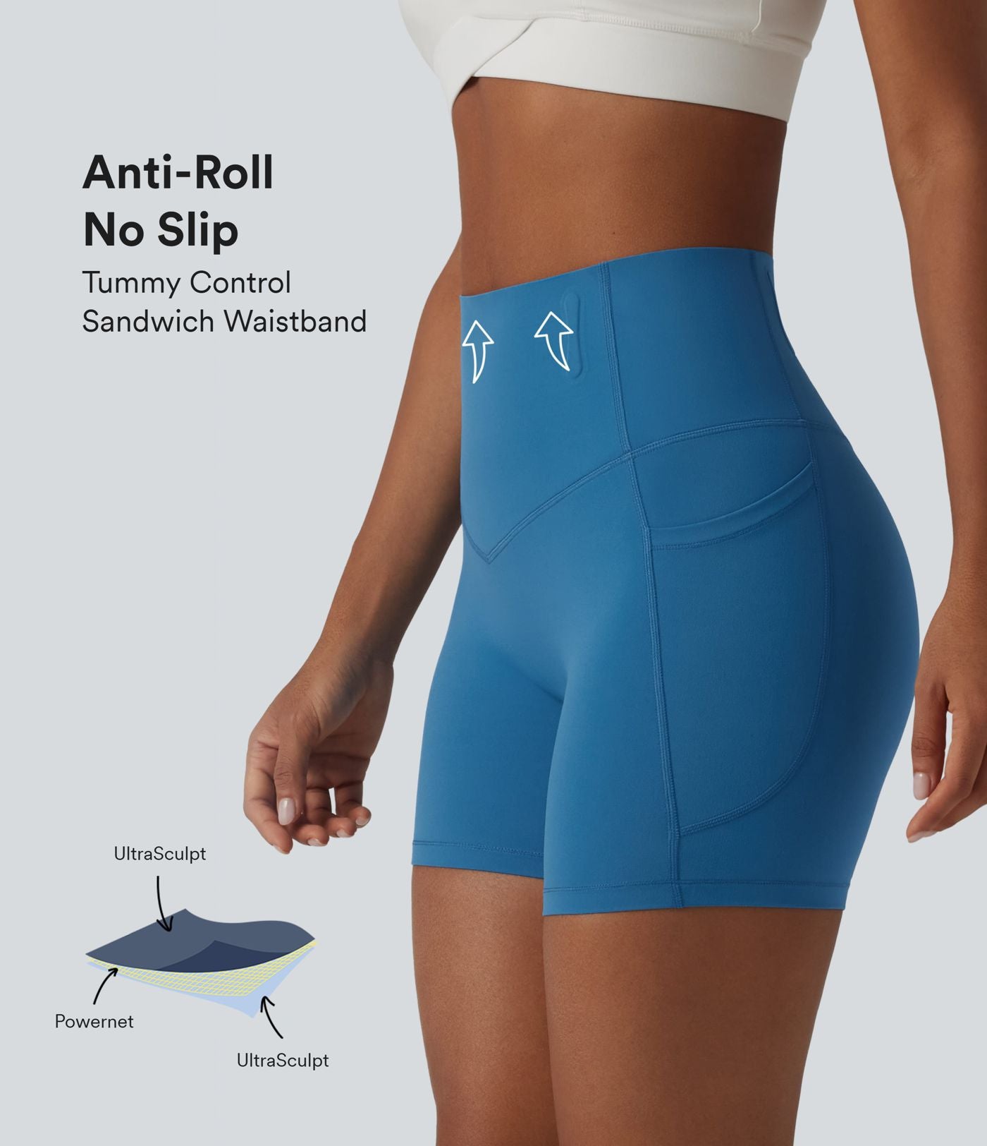 Short cycliste de yoga ventre plat Halara UltraSculpt™, taille haute, anti-roulis, 12,5 cm, avec poches