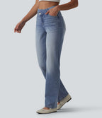 Halara Flex™ Jean droit casual asymétrique taille haute avec poches