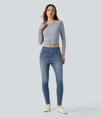 Jean skinny 7/8 décontracté taille mi-haute délavé Halara Flex™ avec poches