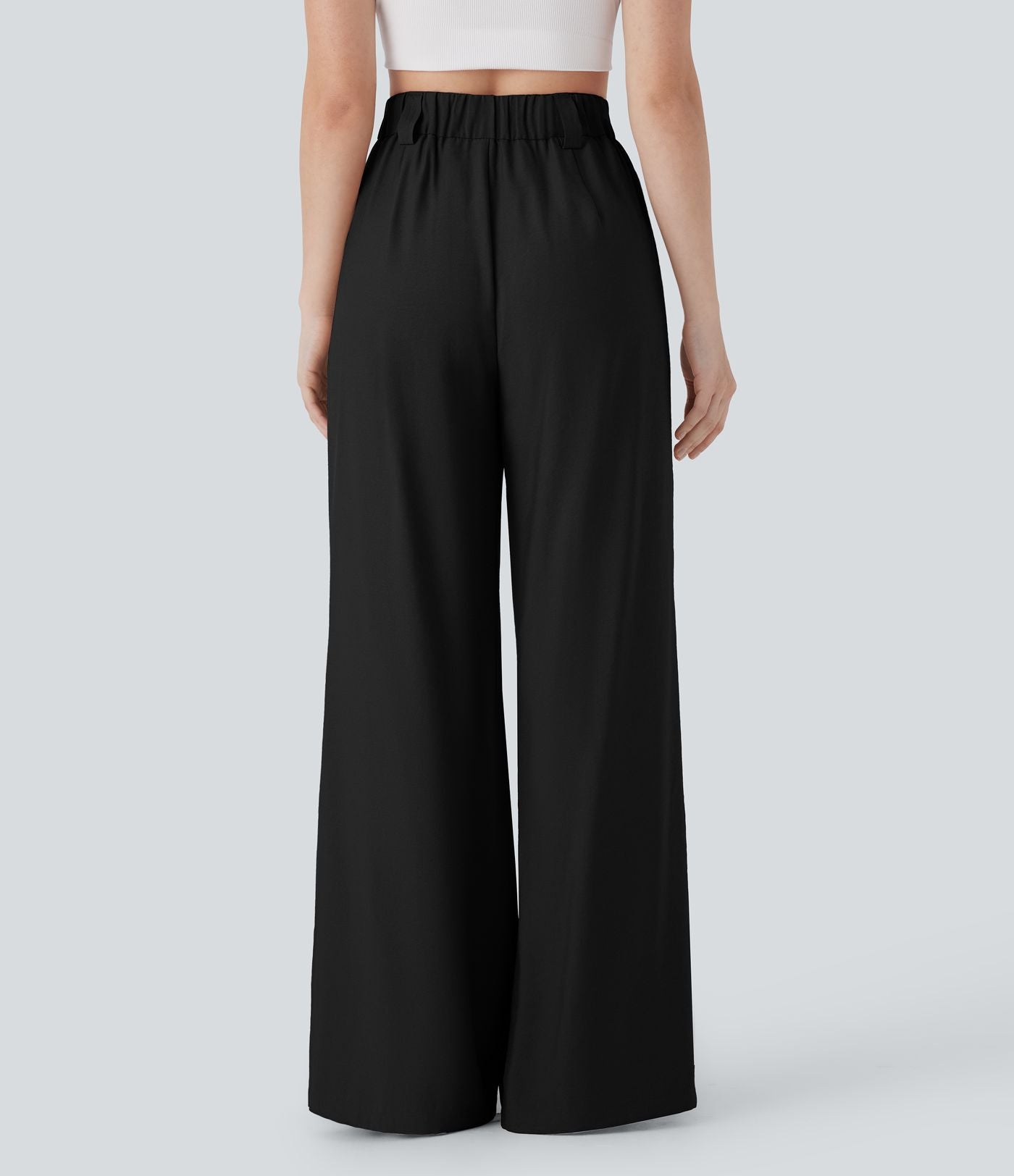 Pantalon large fluide effet lin taille moyenne avec poches