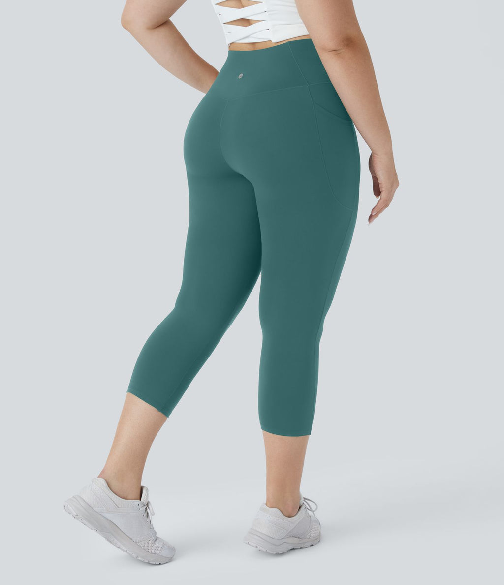 Softlyzero™ Legging Capri de Yoga Grande Taille Taille Haute avec Poche et Découpe Croisée