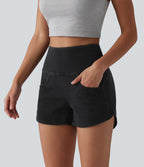 Halara Flex™ Short casual en jean skinny gainant taille haute à ourlet arrondi avec poches