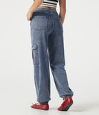 Jogging cargo casual en denim Halara Flex™ taille mi-haute avec poches