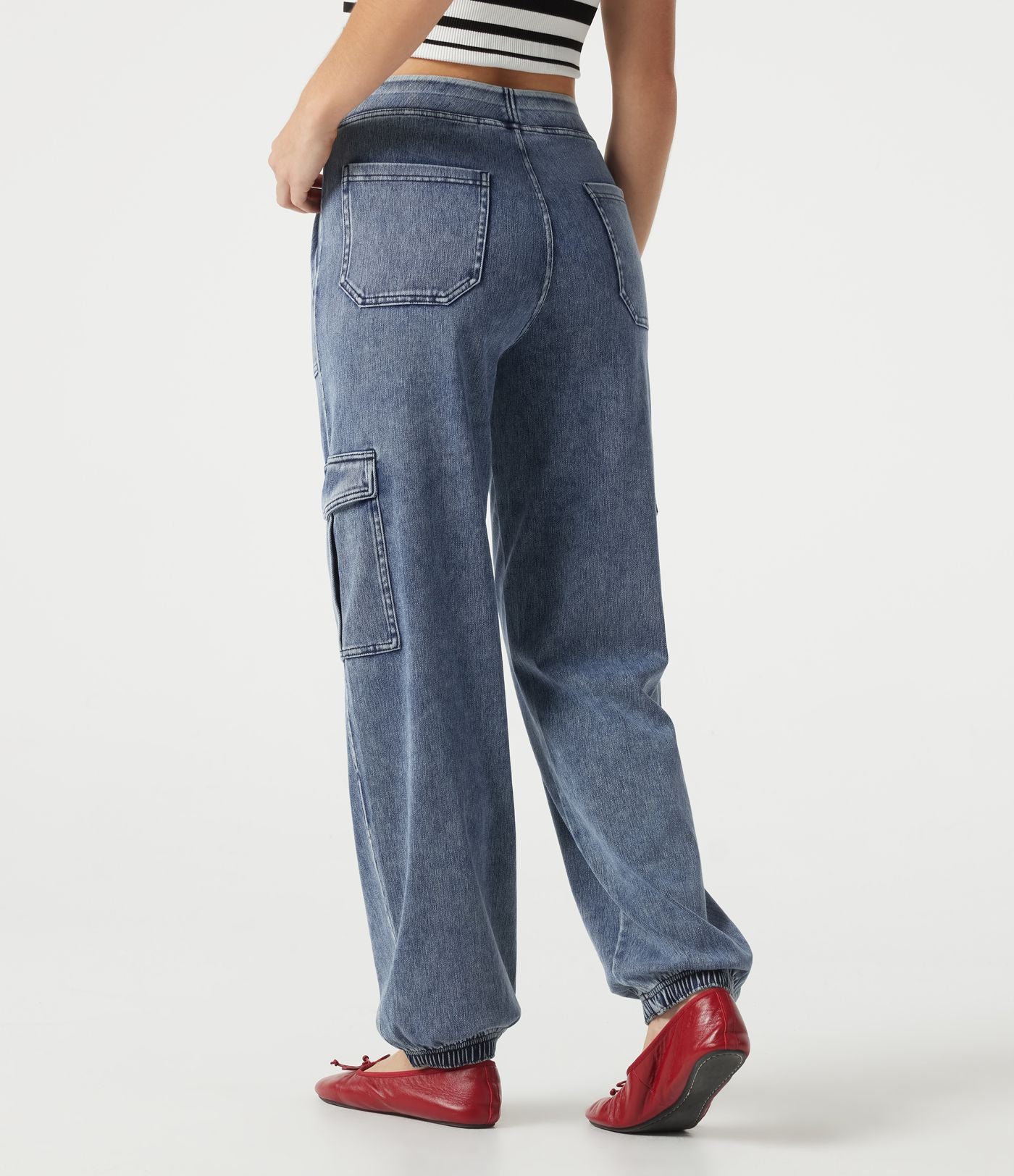 Jogging cargo casual en denim Halara Flex™ taille mi-haute avec poches