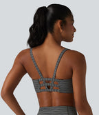 Brassière de sport Halara UltraSculpt™ à rayures jacquard, maintien léger, décolleté en U et découpe intégrée
