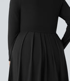 Robe décontractée maxi évasée grande taille col montant manches longues avec poches