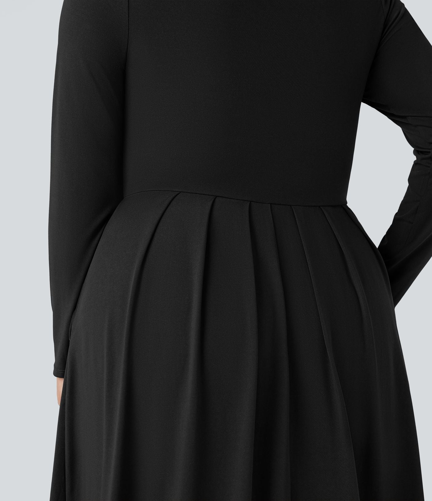 Robe décontractée maxi évasée grande taille col montant manches longues avec poches