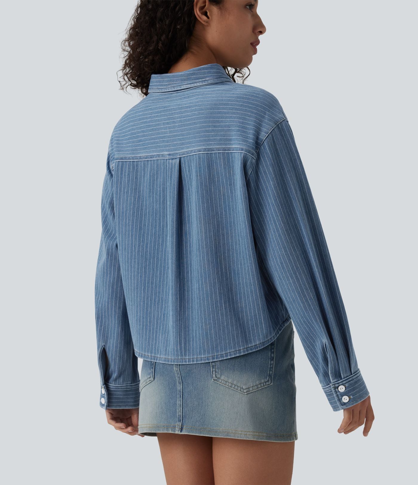 Halara Flex™ Chemise casual rayée en denim à manches longues avec poche
