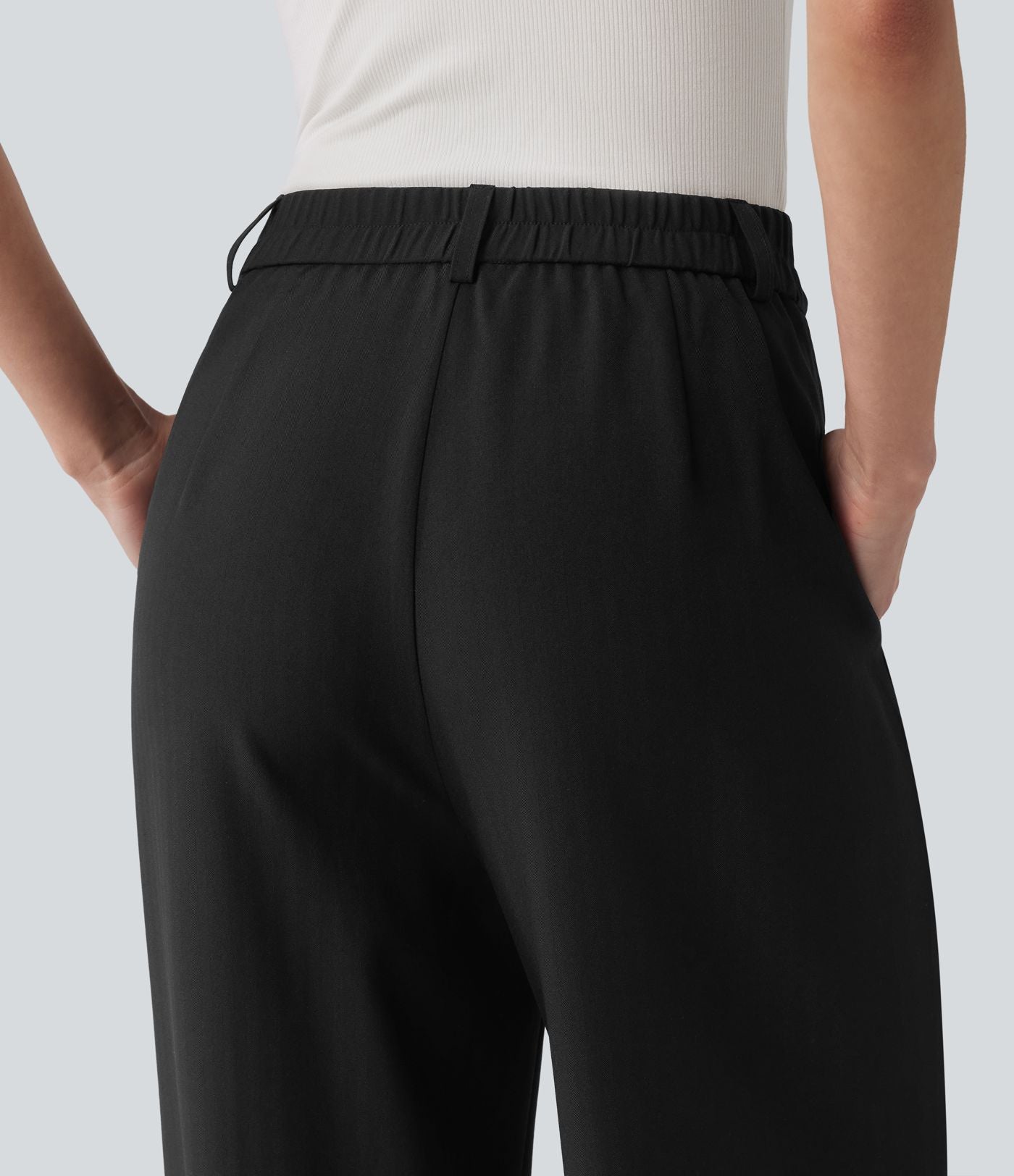 Pantalon tailleur droit taille haute aspect lin avec poches
