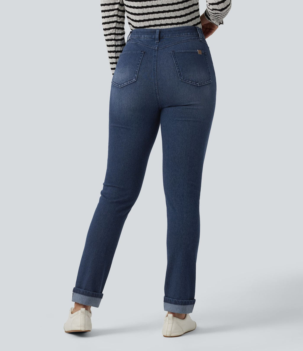 Halara Flex™ Jean slim casual taille haute à ourlet retroussé avec poches