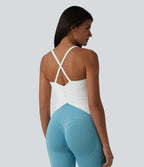 Caraco de yoga col rond échancré à dos croisé et ourlet croisé avec brassière intégrée — Bonnets E-G