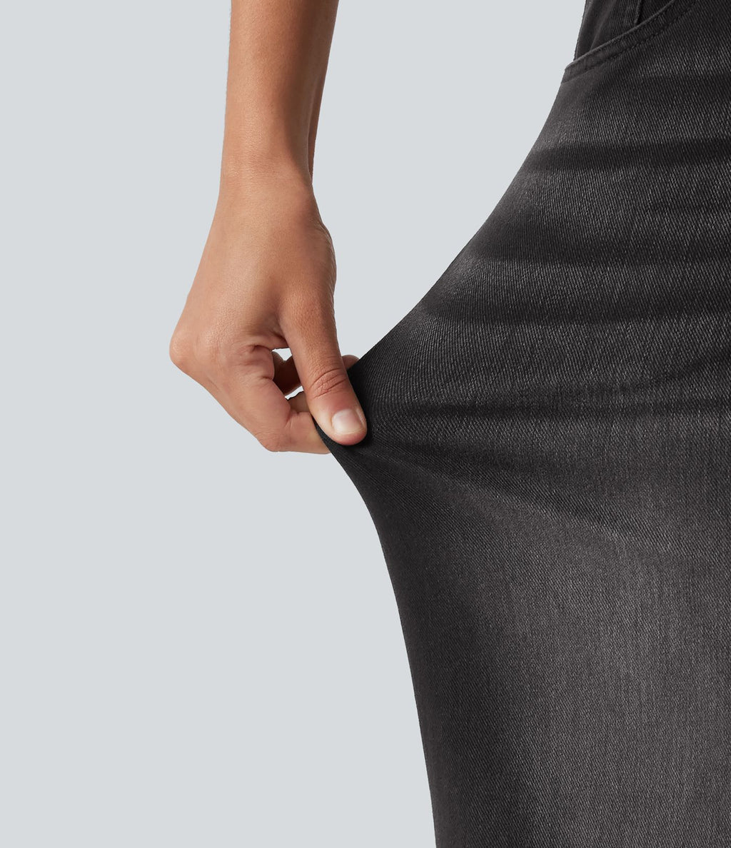 Jean décontracté Halara Flex™ large taille haute effet délavé avec poches