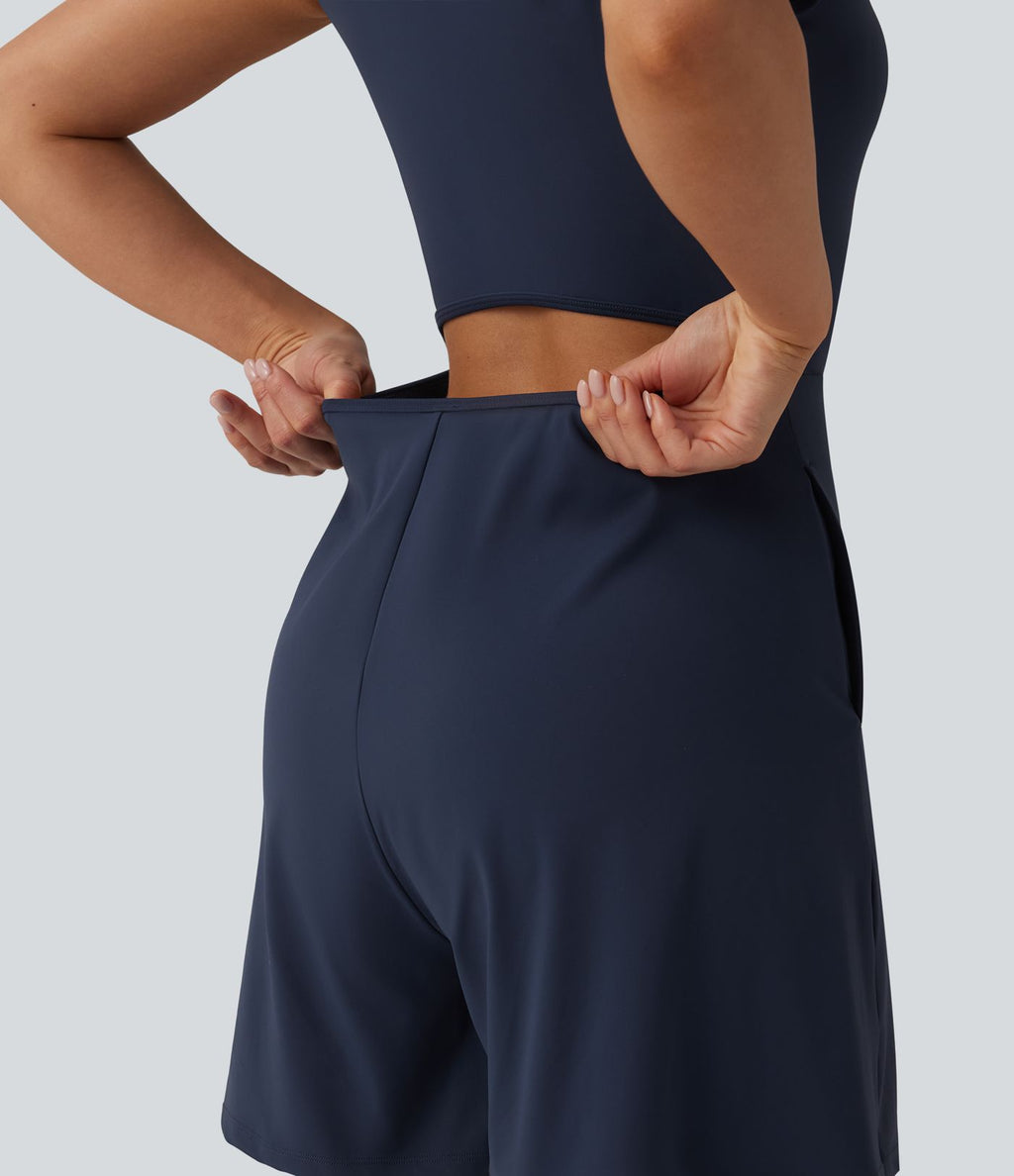 Combinaison de yoga SoftlyZero™ Airy manches courtes jambes larges effet frais InstantCool avec poches, accès facile Easy Peasy