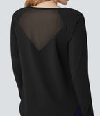 Top de sport col rond mesh contrastant manches longues avec trous pouces