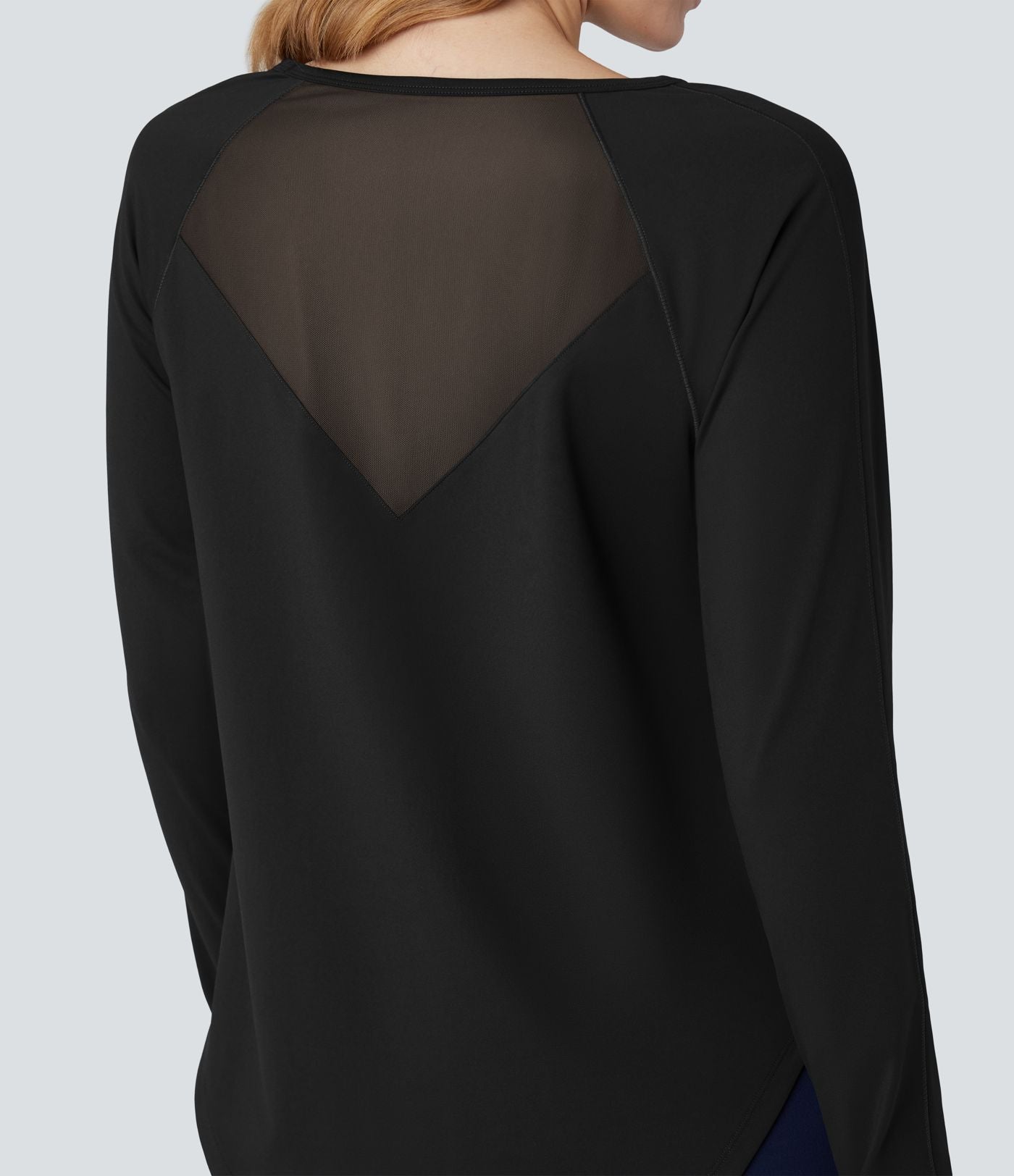 Top de sport col rond mesh contrastant manches longues avec trous pouces