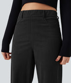 Pantalon décontracté droit en velours côtelé, taille haute, gainant, avec poches