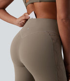 Pantalon de yoga évasé gainant taille haute avec dentelle contrastée et poche Halara UltraSculpt™