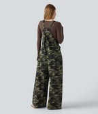 Salopette en maille gaufrée imprimé camouflage avec poches