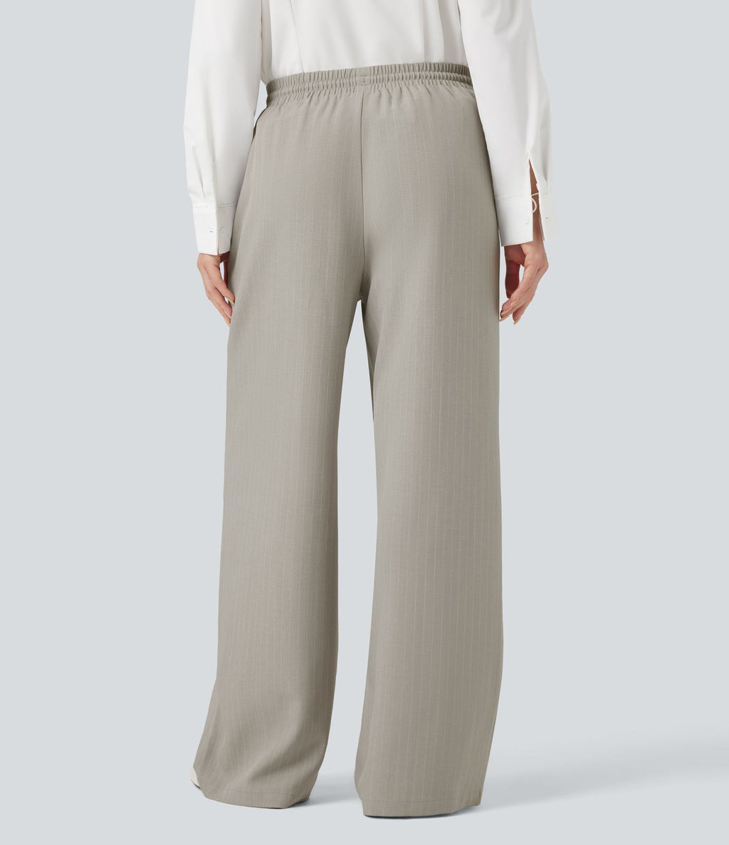 Pantalon décontracté large rayé taille haute avec cordon et poches