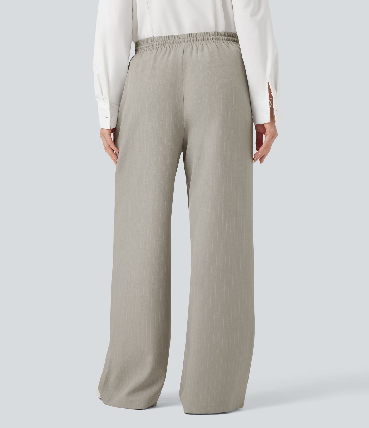 Pantalon décontracté large rayé taille haute avec cordon et poches