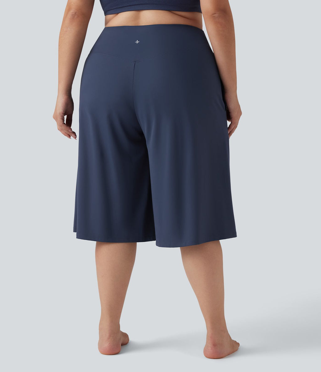 Pantalon corsaire grande taille large SoftlyZero™ Airy taille haute croisée effet frais InstantCool avec poches