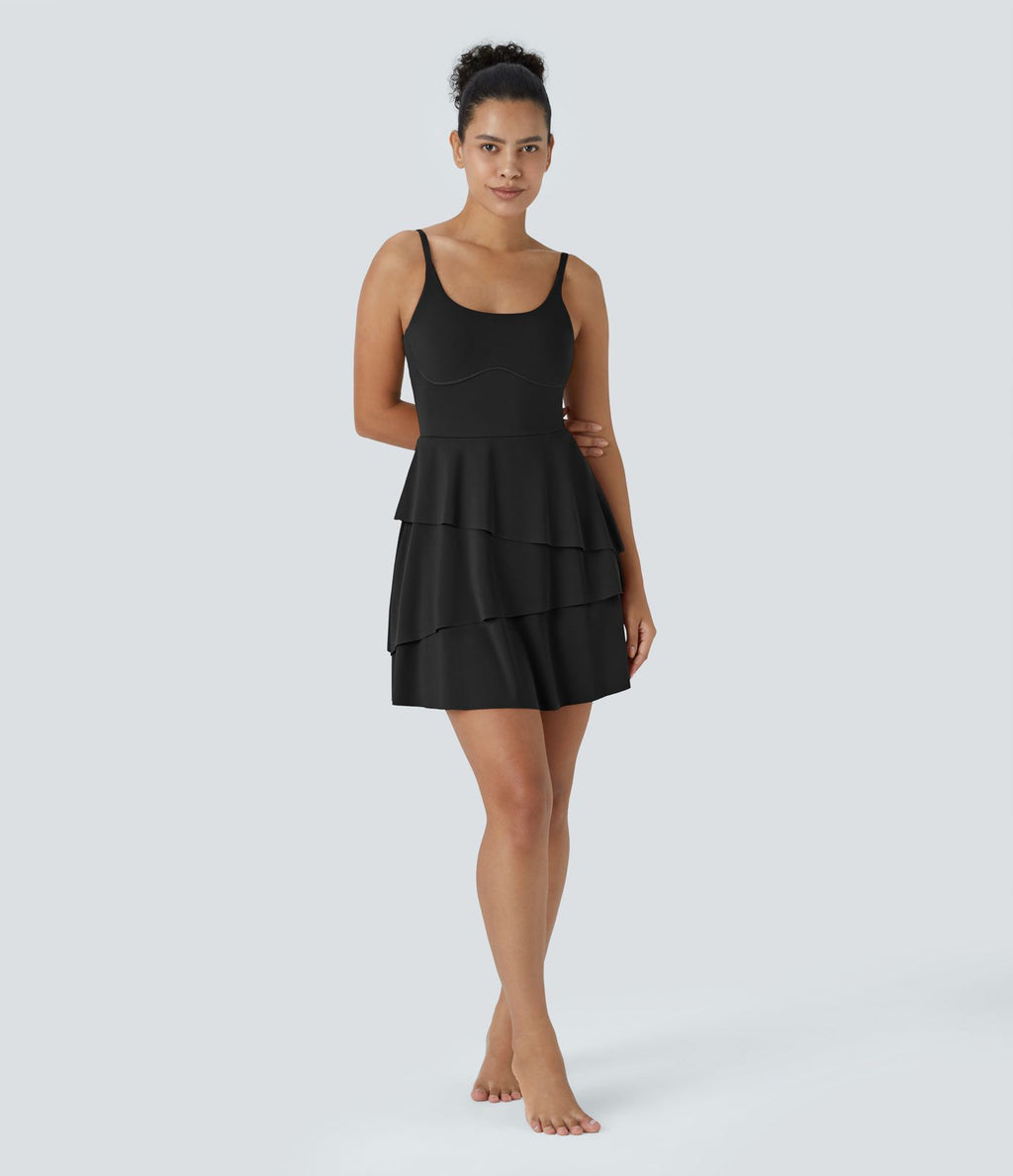 Robe de sport mini SoftlyZero™ Airy à effet frais InstantCool 2-en-1 avec volants superposés et dos nu avec poches