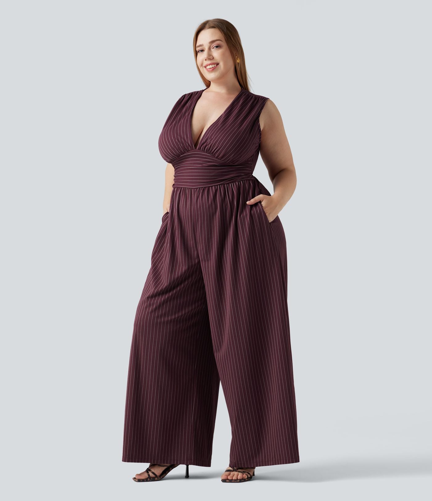 Combinaison grande taille rayée à décolleté V plongeant, toucher frais, coussinets amovibles, poches et accès facile Easy Peasy
