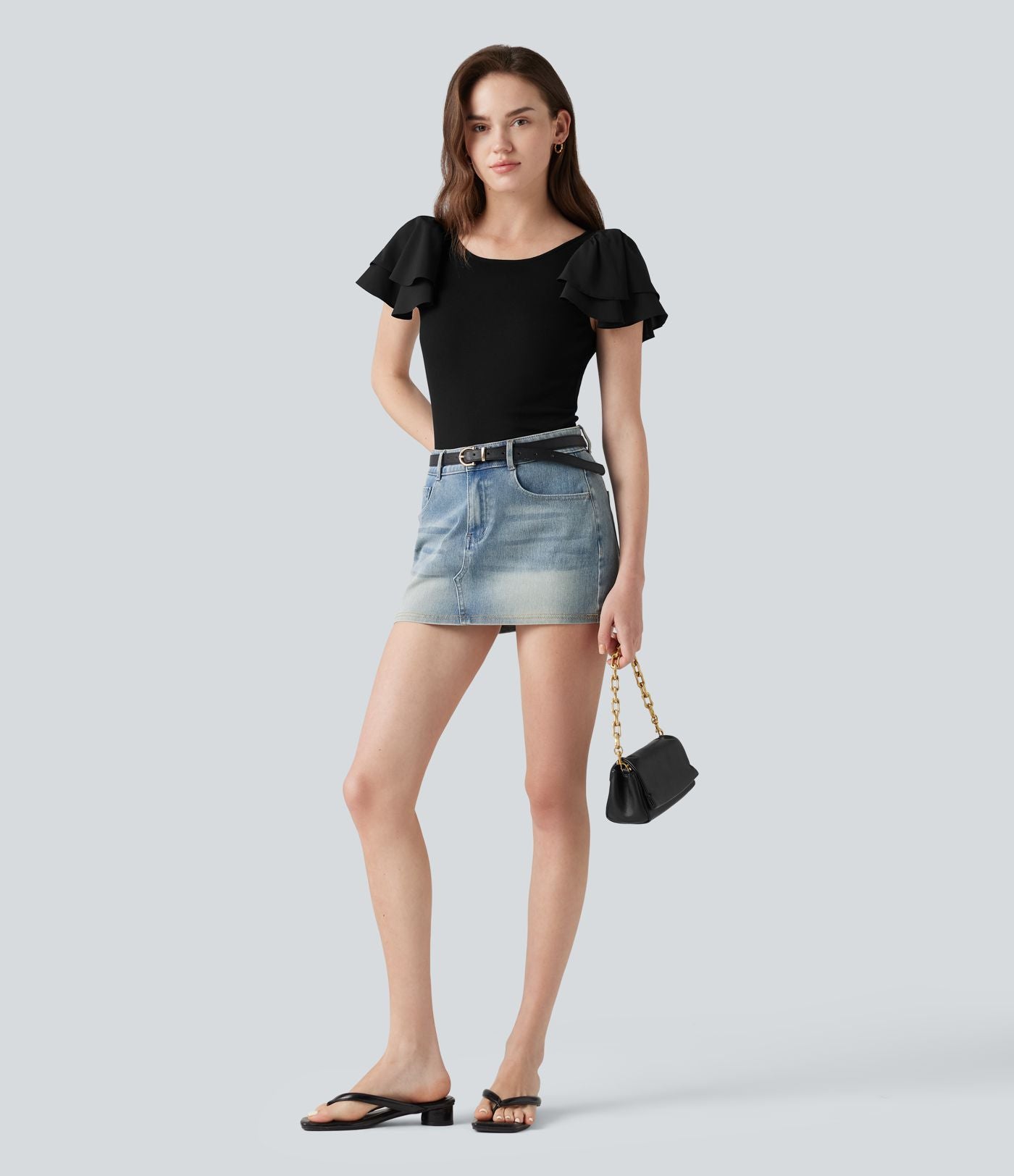 Blouse décontractée col rond à manches à volants étagées