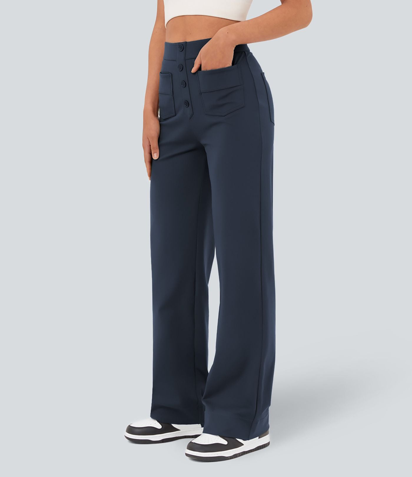 Pantalon taille haute coupe droite DayStretch avec poches