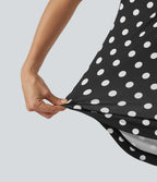 Top casual à pois épaule dénudée à manches courtes avec ourlet incurvé asymétrique et brassière intégrée