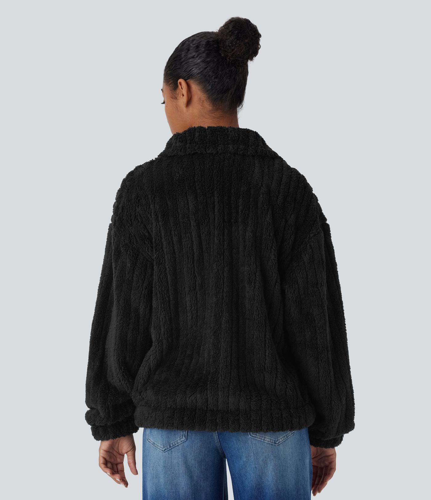 Veste décontractée en sherpa à col, boutons et manches longues