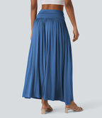Jupe longue fluide froncée taille haute