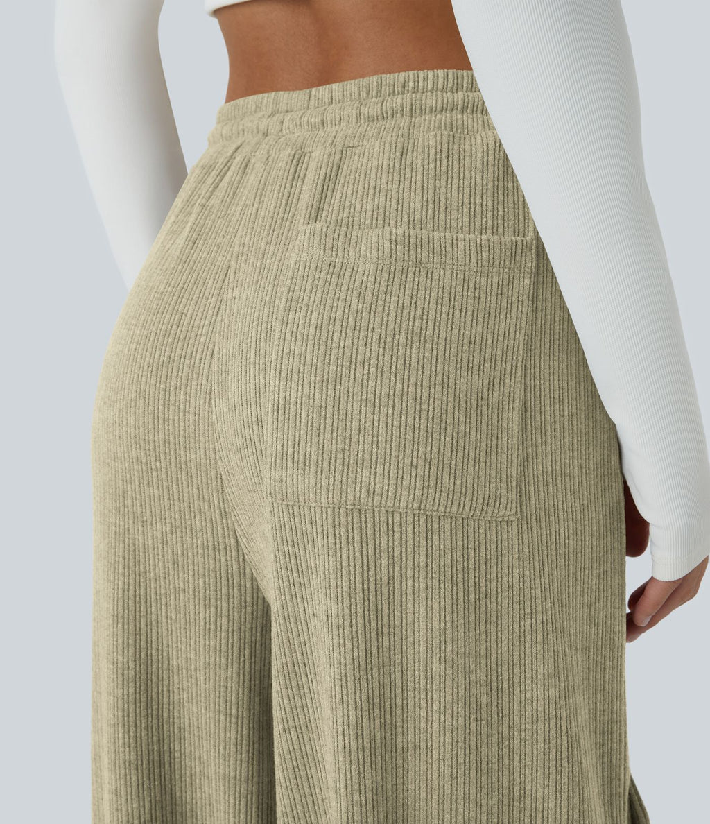 Pantalon cargo décontracté large à cordon côtelé, taille mi-haute, avec poches